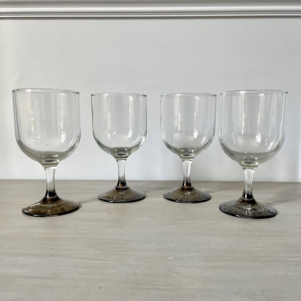 Retro Clear 8-ounce Goblets with Dark Iridescent Foot - Set of 4